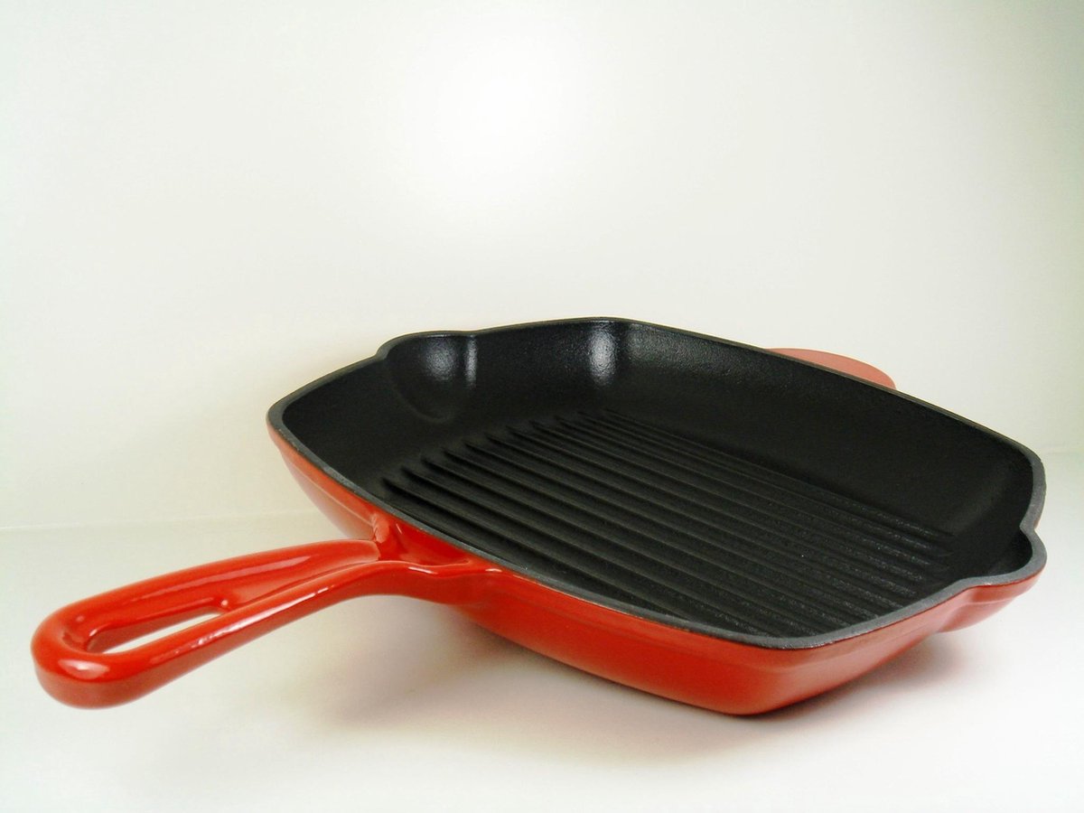 Grillpan inductie gietijzer 27x27cm vierkant rood BBQ