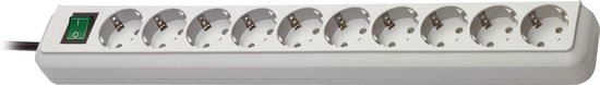 Eco-Line stekkerdoos met schakelaar 10-voudig lichtgrijs 3m H05VV-F 3G1,5