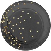 Kartonnen Bordjes zwart met stippen 18cm 10st - Wegwerp borden - Feest/verjaardag/BBQ borden / Gebak bordjes maat