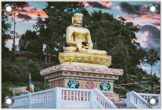 Tuinposter –Versierde Buddha– 60x40 Foto op Tuinposter (wanddecoratie voor buiten en binnen)