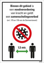 Bord noodverordening en samenscholingsverbod, 230 x 330 mm - kunststof