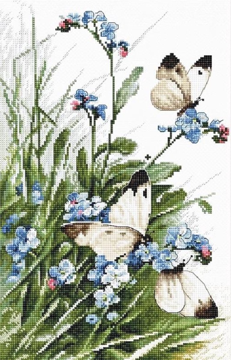 Borduurpakket BUTTERFLIES and BLUEBIRD FLOWERS - LETISTITCH