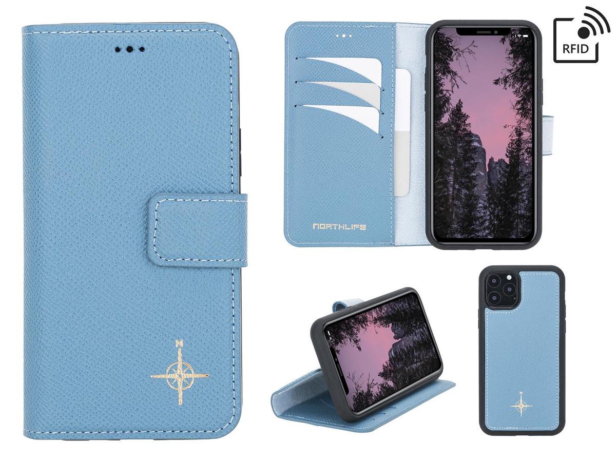NorthLife Geschikt voor iPhone 11 Pro - Leren Afneembare 2-in-1 bookcase telefoonhoes - Lichtblauw