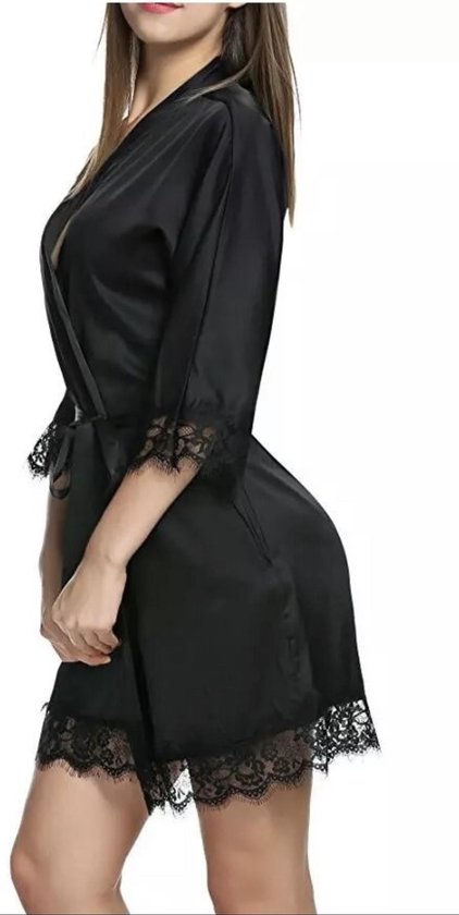 Kimono sexy pour femme - Noir - Dentelle - Robe de soirée - Taille L / XL -  Peignoir... | bol