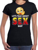 Funny emoticon t-shirt Lets talk about sex zwart dames XL