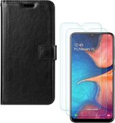 hoesje Geschikt voor: Samsung Galaxy A10 Portemonnee zwart met 2 stuks Glas Screen protector