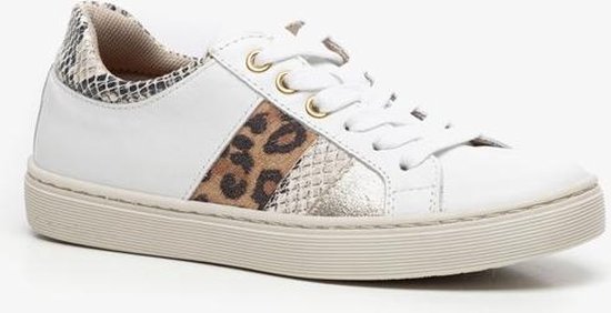 Groot leren meisjes sneakers met dierenprint - Wit - Maat 33 | bol.com