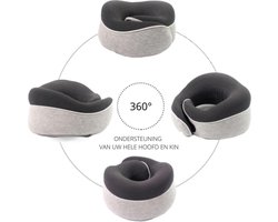 360° Framehack Rondom Nek Reiskussen - 100% Memory Foam/Traagschuim Nekkussen - Steunkussen - Vliegtuig/Auto kussen + Gratis Compact Opbergzakje - Extra Comfort - Premium Kwaliteit - Licht grijs