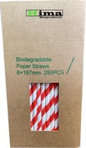 Papieren rietjes 6x197mm rood/wit "Swirl", verpakt per 250 stuks in dispenser