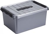 Opberg box/opbergdoos 15 liter 40 cm zilver/zwart - A4 formaat pslagbox - Opbergbak kunststof