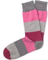 Sokken gestreept grijs/roze/rood