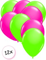 Ballonnen Neon Groen & Neon Roze 12 stuks 25 cm