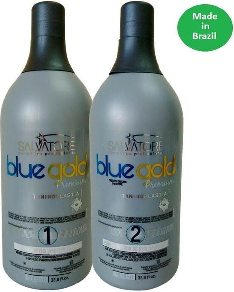 Salvatore Blue Gold Tanino System Keratine Behandeling Keratin Treatment voor alle haartypes,Afro Hair,Krullen en chemisch behandeld haar 2x1000ml kit