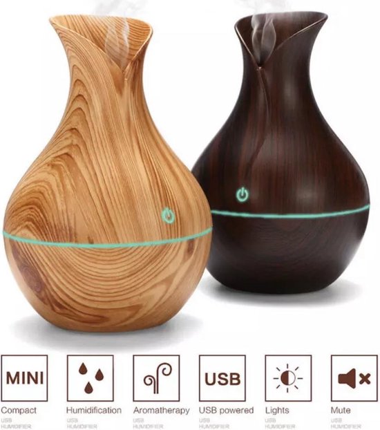 Aroma Diffuser - Luchtbevochtiger Aroma Therapie + NEUTRIHERBS Olie 10 ML - Vernevelaar – Verstuiver – Lichtbruin