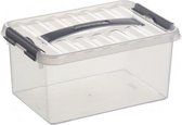 Sunware Q-Line opberg box/opbergdoos 6 liter 30 x 20 x 14 cm kunststof - Opslagbox - Opbergbak kunststof transparant/zilver