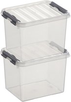 2x Sunware Q-Line opberg boxen/opbergdozen 3 liter 20 cm kunststof - Opslagbox - Opbergbak kunststof transparant/zilver