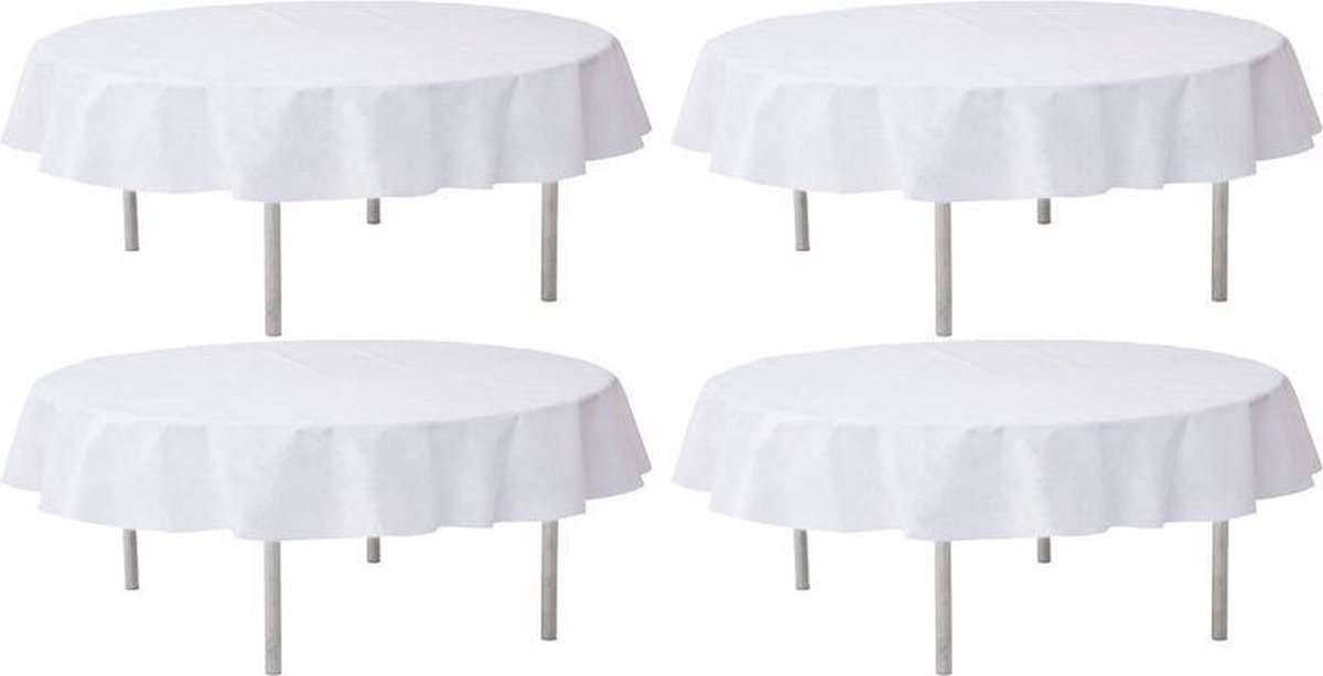 4x Bruiloft witte ronde tafelkleden/tafellakens 240 cm stof - Huwelijk/trouwerij decoratie ronde tafelkleden Opaque White Wedding - Witte tafeldecoraties - Wit thema