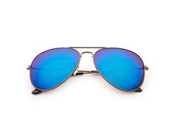Freaky Glasses® – Piloten Zonnebril - Festival Bril – Rave Zonnebril – Dames – Heren - Brons met Blauwe Spiegellenzen