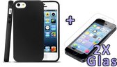 iPhone 5, 5S & SE Hoesje - Siliconen Back Cover & 2X Glazen Screenprotector - Zwart