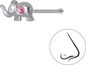 Joy|S - Zilveren neuspiercing olifantje 8 x 4 kristal roze