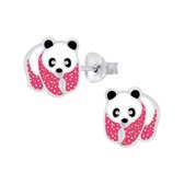 Joy|S - Zilveren Panda oorbellen glitter roze
