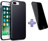 HB Hoesje Geschikt voor Apple iPhone 7 Plus & 8 Plus - Siliconen Back Cover & Glazen Screenprotector - Zwart