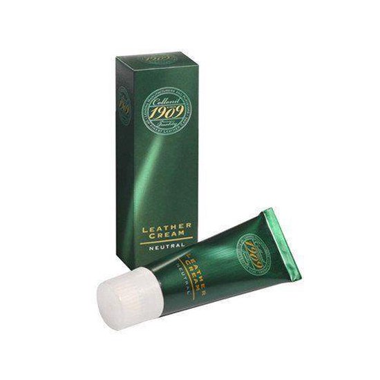 Collolil 1909: Tube leercrème neutraal naast de doos. Groene glanzende verpakking.