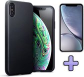 iPhone X & XS Hoesje - Siliconen Back Cover & Glazen Screenprotector - Zwart