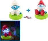 2 Smurfen lampjes: Grote smurf en Baby smurf Ansmann (+/- 12 x12cm)