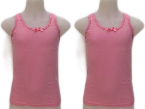 Twee roze hemdjes voor meisjes, beide met een strikje bij de hals.