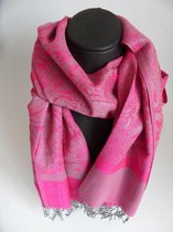 Sjaal, damessjaal, sjaaltje, bloemen lengte 180 cm breedte 70 cm kleuren roze paars grijs franjes.