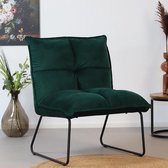 Bronx71® Fauteuil velvet Malaga donkergroen - Zetel 1 persoons - Relaxstoel - Fauteuil groen - Kleine fauteuil - Fauteuil velvet - Velours - Fluweel stof