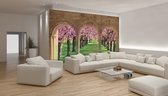Flowering Trees Through The Arch Photo Wallcovering