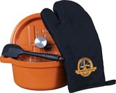Bol.com The Windmill Premium braadpan - 2 liter - 195 cm Ø - gietijzer - oranje - emaille - incl. deksel ovenhandschoen en spatel aanbieding