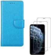 Bookcase Geschikt voor: iPhone X / XS - turquoise - Portemonnee hoesje + 2X Tempered Glass Screenprotector