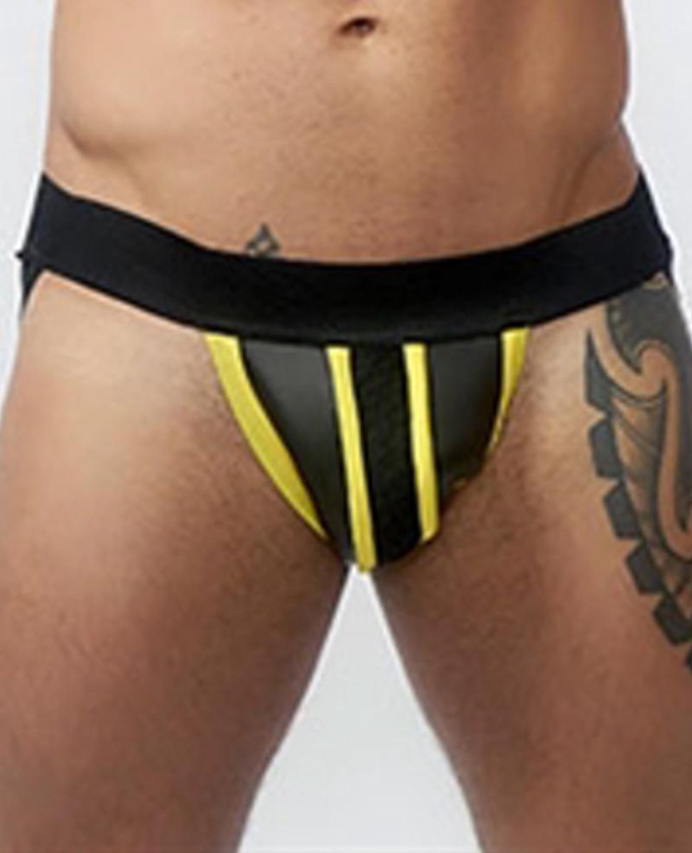 Mister b neoprene jockstrap black yellow xs