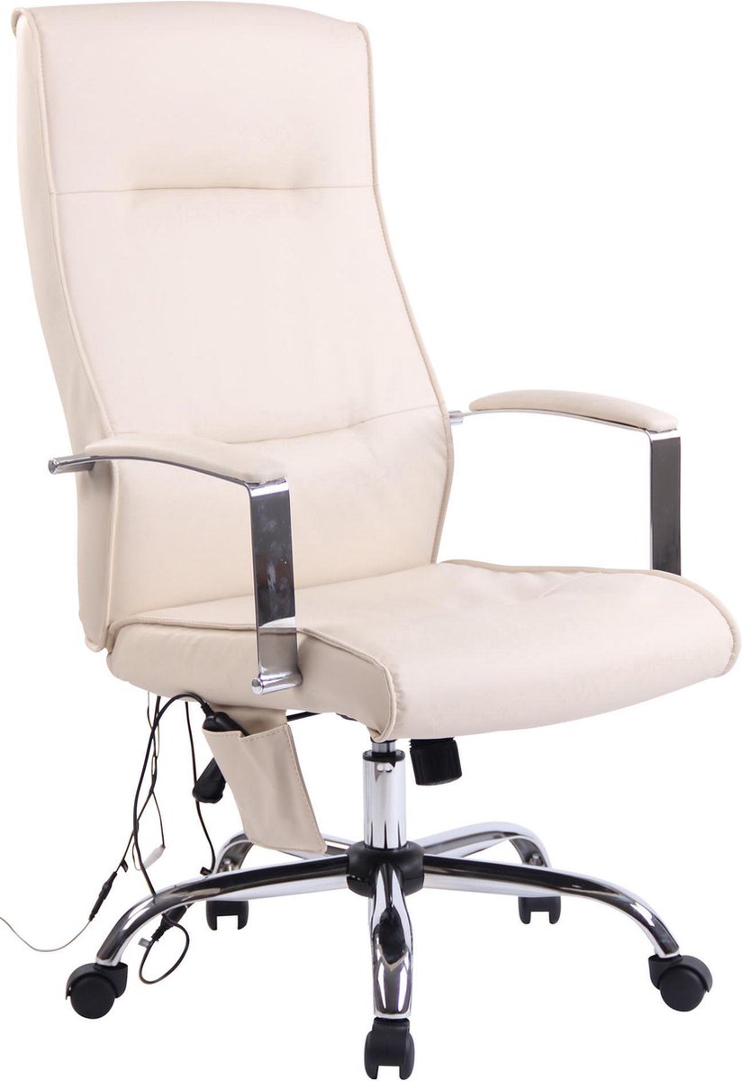 Luxe Comfort Bureaustoel Massagestoel Design Gewatteerd Kunstleer Crème 58x72x123 cm