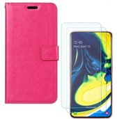 Samsung Galaxy A80 Portemonnee hoesje roze met 2 stuks Glas Screen protector