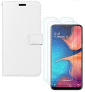 Samsung Galaxy A20E Portemonnee hoesje Wit met 2 stuks Glas Screen protector