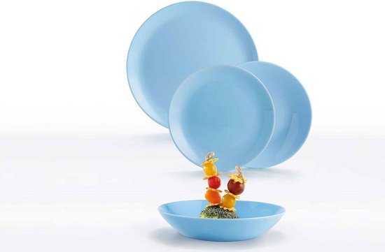 Service De Table 18 Pièces En Verre Opale Avec Une Finition Turquoise Diwali Turquoise Luminarc