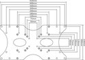 Technische tekening van een VESA-adapter met afmetingen voor breedte, hoogte en schroefgaten.