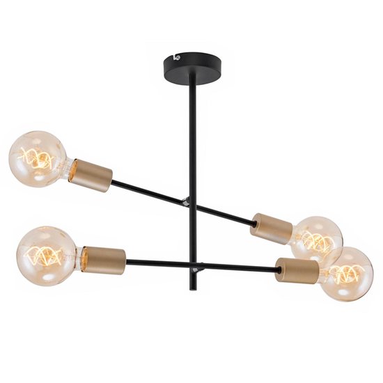 Briloner Leuchten BLACK STEEL Plafondlamp Plafonnière - 4 lichts - E27 - Metaal - Zwart-witgoudm
