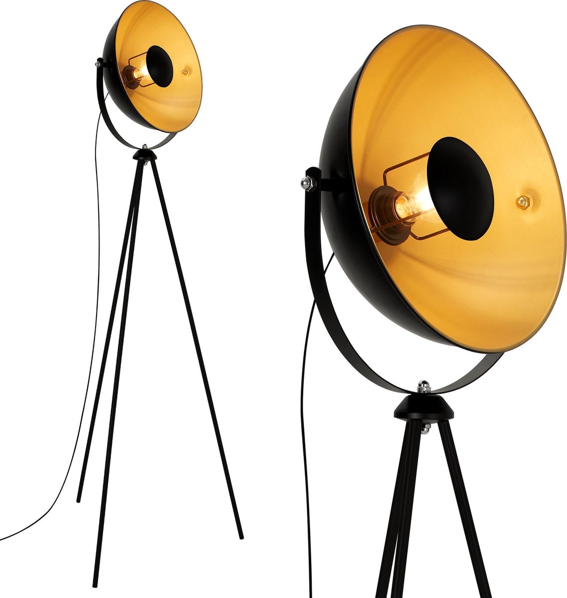 BRILONER Sand - Vloerlamp woonkamer - industrieel staande lamp - zwart goud - E27 fitting - metaal - 148cm