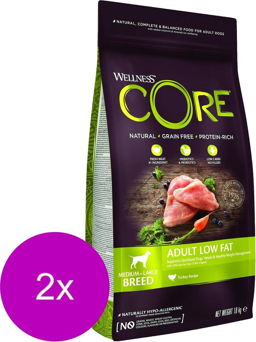 Wellness Core Grain Free Dog Healty Weight Kalkoen – Hondenvoer – 2 x 1.8 kg