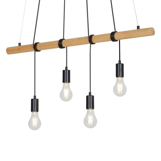 Briloner Leuchten Hanglamp - 4-lichts - Hout/Metaal - 3x E27 - Zwart