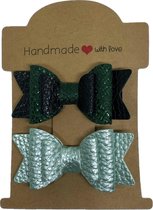 Groene haar strikjes | haar clips | twee haarspeldjes | meisje