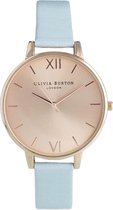 Olivia Burton Big Dial Powder Blue & Rosegold OB14BD20 - Horloge - Leer - Roségoud - 38mm