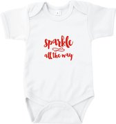 Go Mama® Baby Cadeau - Kerst cadeau - Rompertjes Baby met tekst - Sparkle all the way - Katoen - Wit - Maat 50/56 - Korte mouw Wit