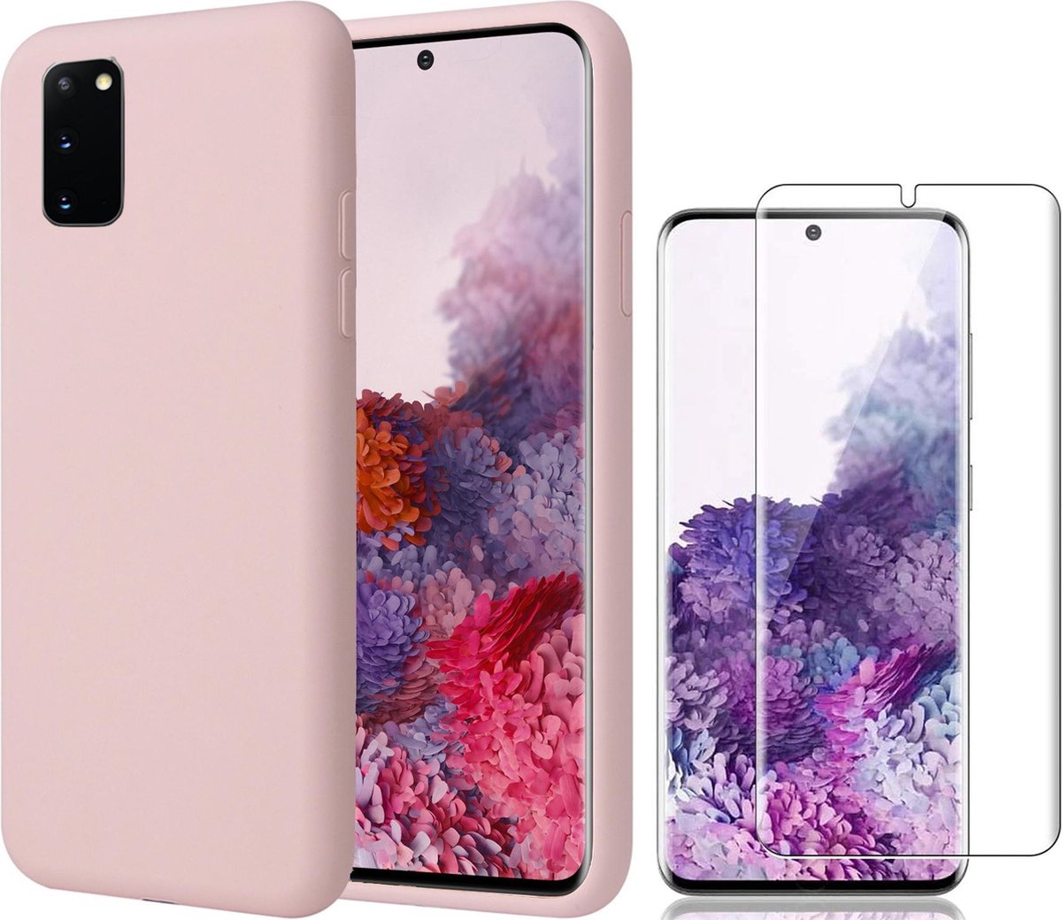 Hoesje geschikt voor Samsung S20 - Liquid Siliconen Case + Screenprotector - Roze