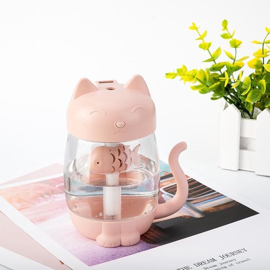 Kitty humidifier Kat luchtbevochtiger (roze) USB LED nachtlampje